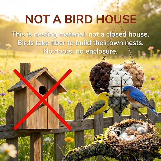 2026 New Handmade Alpaca Fiber Bird Nesting Heart,Refillable Alpaca Bird Nesting Material,Nesting Material for Wild Birds and Hummingbirds for Fowl Gifts Animal Hummingbirds Lovers (1pcs)