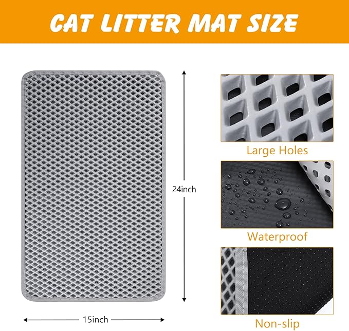 Double Layer Cat Litter Mat, 24x15 Inch Waterproof Litters Box Mat, Non-Slip Cat Mat for Litter Box