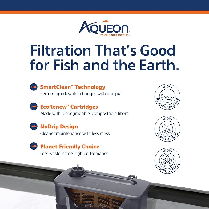 Aqueon SmartClean Power Filter with EcoRenew Filter Cartridge, Quick and Easy Water Changes, Quiet Operation, Adjustable Flow, for 30-50 Gallon Freshwater and Saltwater Aquariums, Large