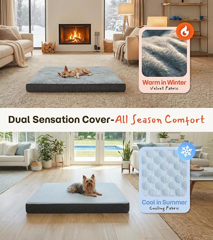 Dog Bed for Crate, Extra Large Cooling Mat for Dogs, Waterproof Dog Bed with Dual Surface Removable Washable Covers, 35 x 22 Inch Pet Bed with Egg Crate Foam