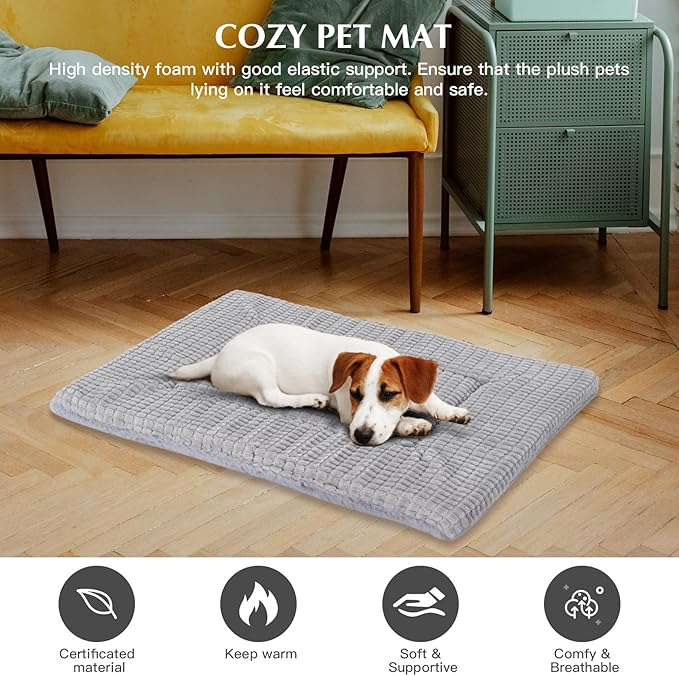 BVAGSS Dog Bed Mat,Reversible Crate Pad, Memory Foam Beds, Soft Warm Pet Cushion for Small Medium Dogs, Washable Pet Sleeping Mattress Kennel Bed Pad XH079 (42''x28''x1.6'',Grey)