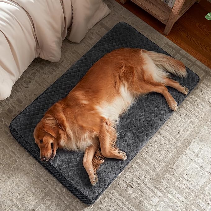JOEJOY XL Dog Beds Large Sized Dog, Orthopedic Big Dogs Crate Bed with Washable Removable Cover, Extra Thick Egg-Crate Memory Foam Pet Beds up to 80 lbs, Grey, 41"x27"