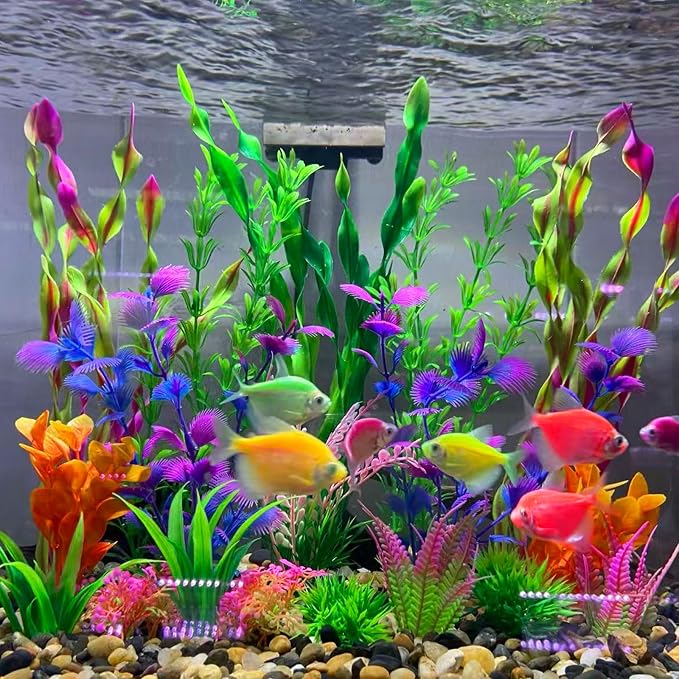 Artificial Aquarium Plants Set, Plastic Fish Tank Decorations, Fish Tank Decor for Betta Goldfish (18pcs-Colorful)