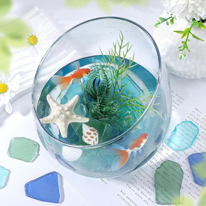 SUREAM Glass Pieces for Crafts, Multiple Color Sea Glass Beads for Aquarium Nautical Décor, Seaglass Art for Christmas Tree Decor(Blue+Green+White)