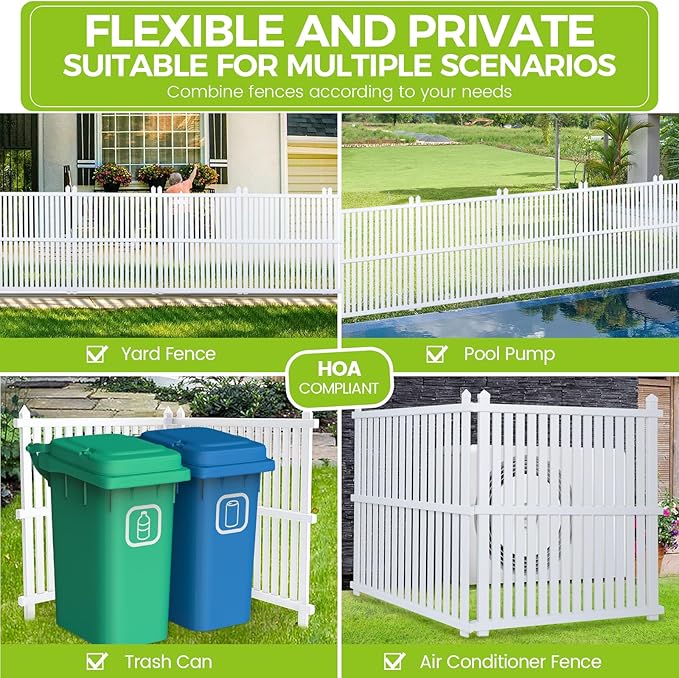 Classic White Vinyl PVC Air Conditioner & Trash Can Fence, 2 Panels, 50" W x 50" H, Easy to Install, All-Weather Durable, HOA Compliant, Privacy & Security