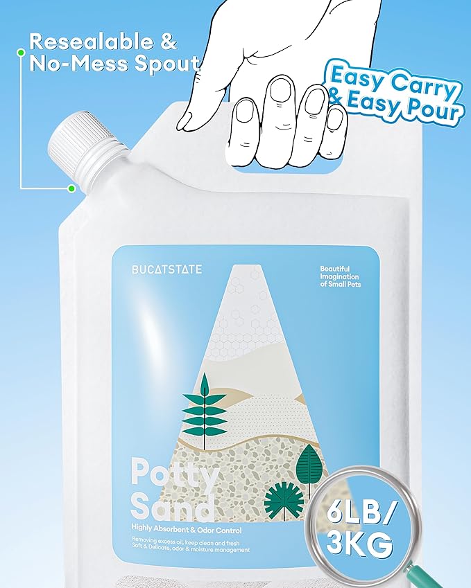 BUCATSTATE Hamster Sand 6.6LB, Highly Absorbent & Odor Control Potty Litter, Sand for Hamster Bath, Chinchillas, Gerbils, Mice, Degus and Other Small Pets (ZeoliteSand)