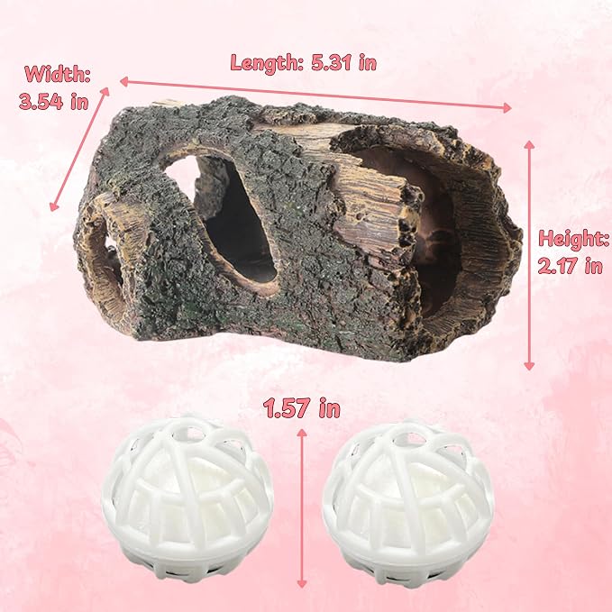 1pcs Axolotl Hides for Aquarium with 2pcs Nitrifying Ball Set, Driftwood Axolotl Cave Hideout and Aquarium Filter Balls, Fish Tank Decor, Shelter for Small Pet Frog Fish Betta (Resin Driftwood, M)