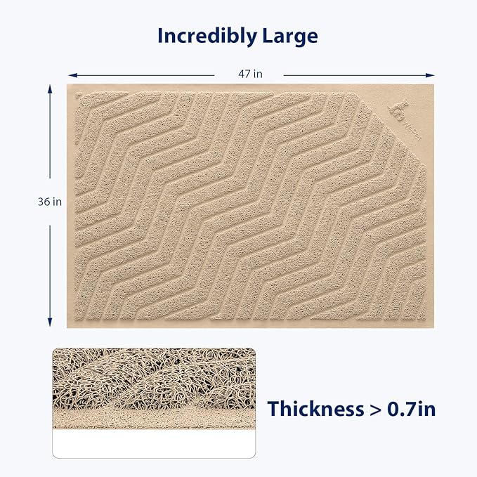WePet Cat Litter Box Mat(No. 02-2), Kitty Premium PVC Pad, Durable Trapping Rug, Phthalate Free, Urine-Resistant, Scatter Control, XXL 47 x 36, Beige