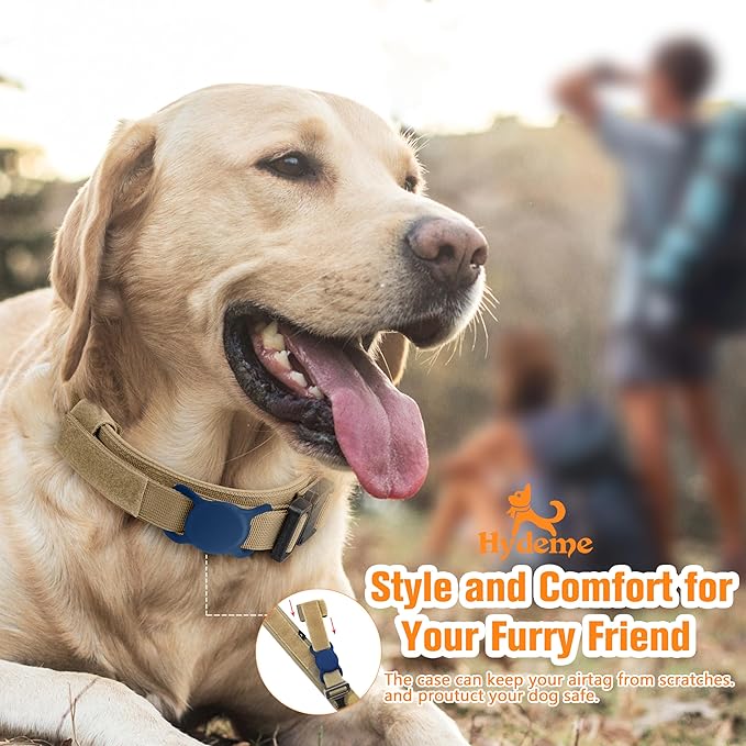HYDEME Tactical Dog Collar Adjustable Nylon Collar with Control Handle and Heavy Metal Buckle for Medium and Large Dogs, with Patches&Airtags Case&Poop Bag Dispenser&Portable Bowl. (XL, Brown)