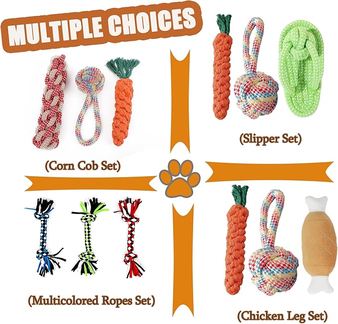 Dog Rope Toys for Small Dogs， Double Knot Ropes Puppy Chew Toys， Cotton Pet Toys for Natural Floss，Multicolored（3PCS）