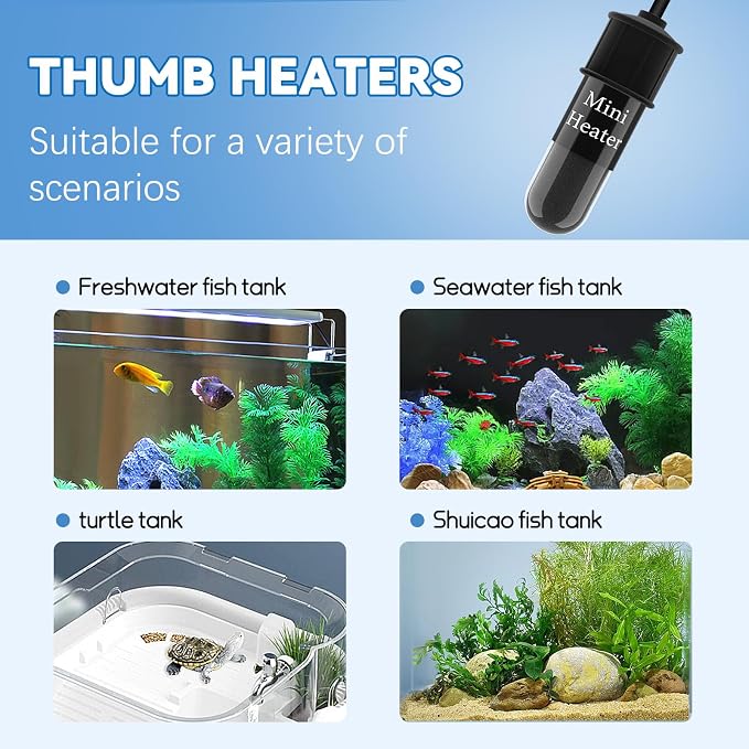 Small Aquarium Heater,Submersible Adjustable Mini Fish Tank Heater 10W,Betta Heater with External Temperature Controller,LED Temperature Display, Used for 1-2 Gallon