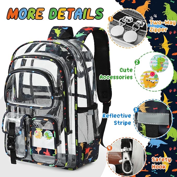 Clear Backpack Heavy Duty, Clear Bookbag with Pencil Case, Large See Through Backpack Plastic Transparent Backpacks for Primary College Work Travel
