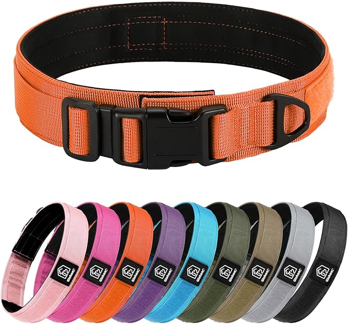 Tactical Durable Dog Collar, Metal D-Ring, Adjustable Heavy Duty Dog Collar with Heavy Quick-Release Buckle for Medium Large Dogs (Orange, L)