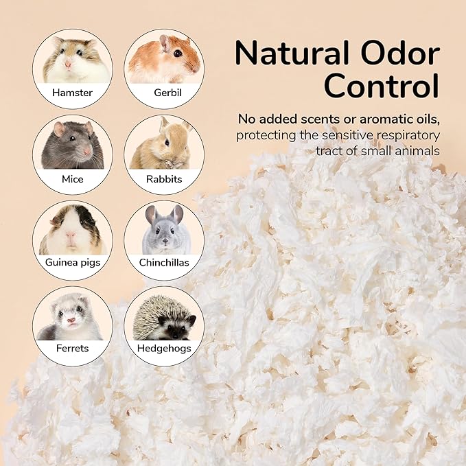 99% Dust-Free Soft Natural Paper Bedding with Odor Control, for Hamsters, Guinea Pigs,Rabbits, Chinchillas, Rats, Mice, Gerbils, Bunniess, Rodents, Small Animals - 80 Liters (White + Pink)