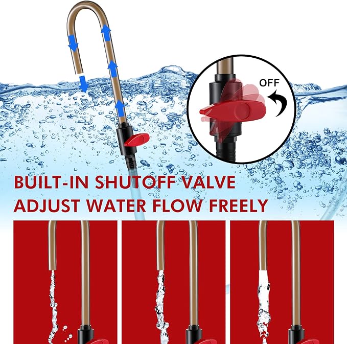 Dreyoo Aquarium Water Changer Hook with Flow Switch for 1/2 5/8 3/4 Hose | Suit for 1/2'', 5/8"3/4"Tubing, Curved Hands Free Design, Prevent Water Spill, Hot Bent PVC, Ideal for Freshwater Tank