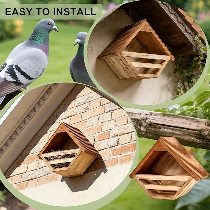 Wooden Dove Nesting Box for Outside, Open Mourning Dove House, Outdoor Weatherproof & Ventilated Pigeon House, Safe & Roosting Shelter for Pigeons, Doves & Medium Birds, Design for Garden, Balcony
