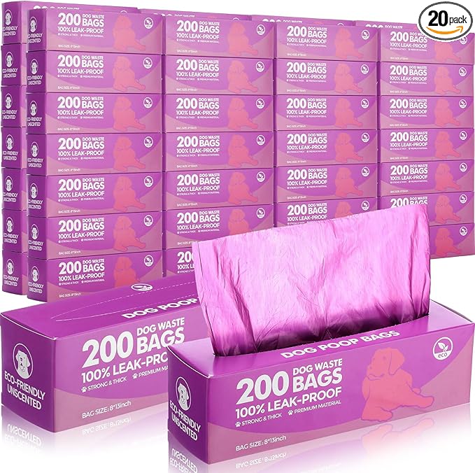 Sherr 20 Boxed Rolls 4000 Counts Dog Poop Bags Bulk Leak Proof Dog Waste Bags Universal Pet Doggy Waste Poop Box for Puppy Pets Outdoor Walking and Travel, 20 Rolls of 200 (Purple)