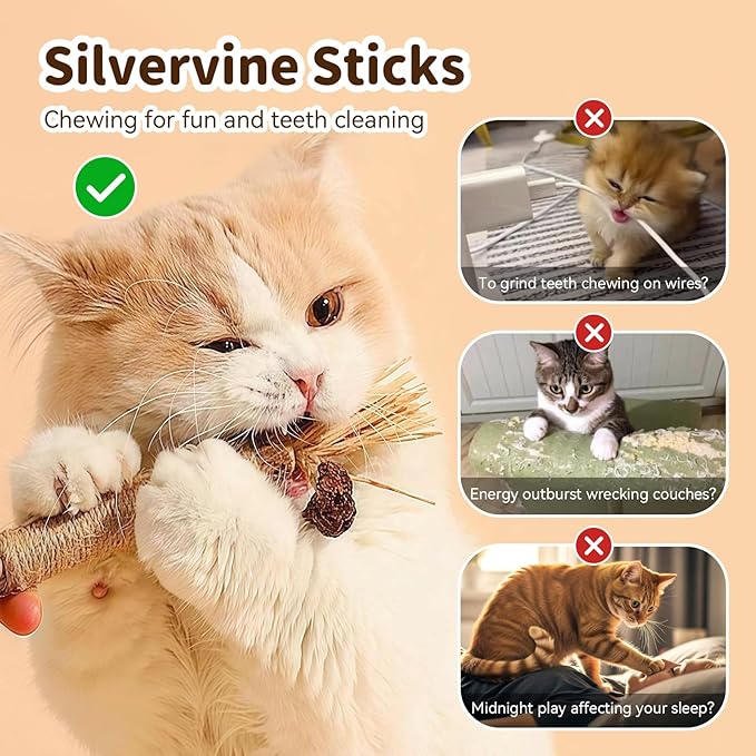 Cat Toys for Indoor Cats, 3 Pcs Silvervine Sticks & 1 Pc Cat Chew Rope for Teeth Cleaning, Interactive Dental Sticks with Catnip for cat enrichment, Kitten Chew Toys Teething for All Breeds Purple