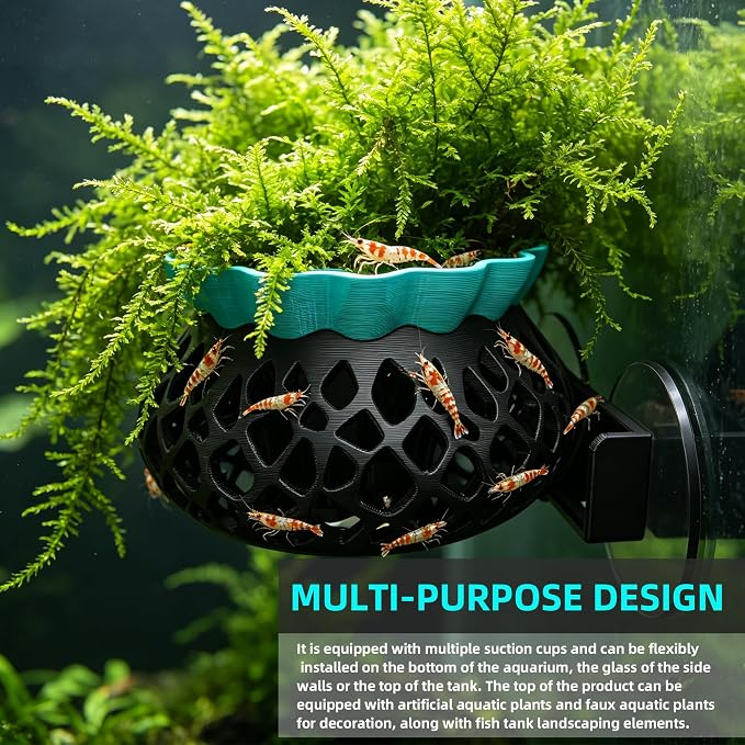 2-Pack Round Shrimp Cave, Plant Mountable Aquarium Hide | Sturdy PLA shrimp cave for moss & fern aquascapes; multi-position mount, aquarium safe for Neocaridina, Cherry & Dwarf Shrimp