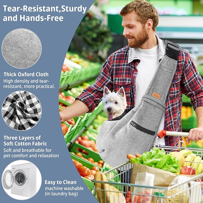 CUBY Dog and Cat Sling Carrier - Small Dog Carrier Sling with Adjust Strap & Zip Pocket, Hands Free Soft Dog Slings for Small Dogs Cats Puppy Pets Outdoor Travel Safety Purse Bag