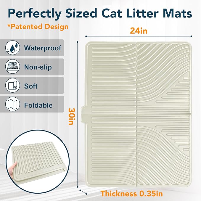 UPSKY Cat Litter Mat, Large Kitty Litter Trapping Mat Soft on Kitty Paws, Litter Box Mat Keep Floor Clean, 31" x 24" Waterproof and Washable Trapping Mats Catcher Pad for Scatter Control