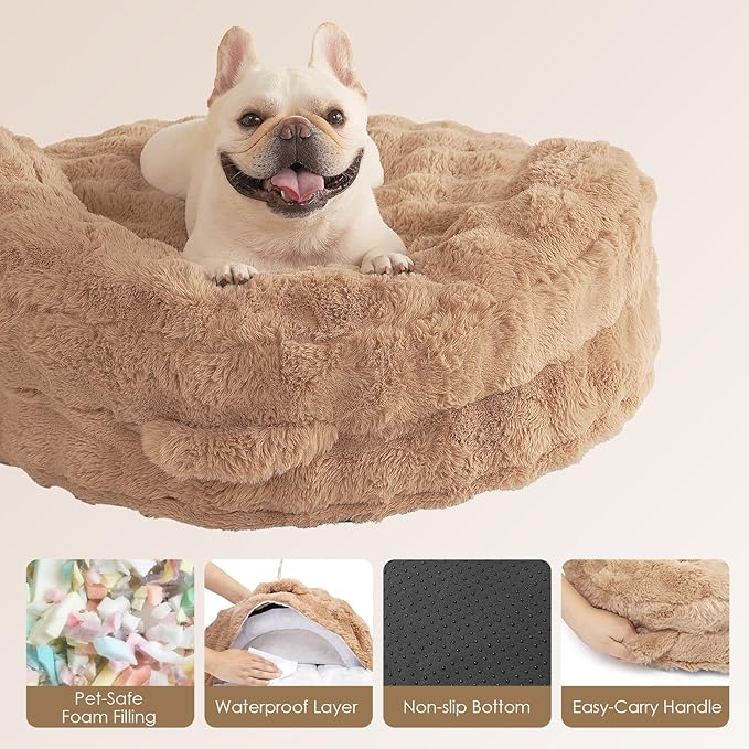 EHEYCIGA Soft Dog Couch Bed for Large Dog, Fluffy Medium Dog Bed with Removable Washable Cover, Bolster Pet Sofa, Waterproof and Non-Slip, 36" x 36"x 9", Camel