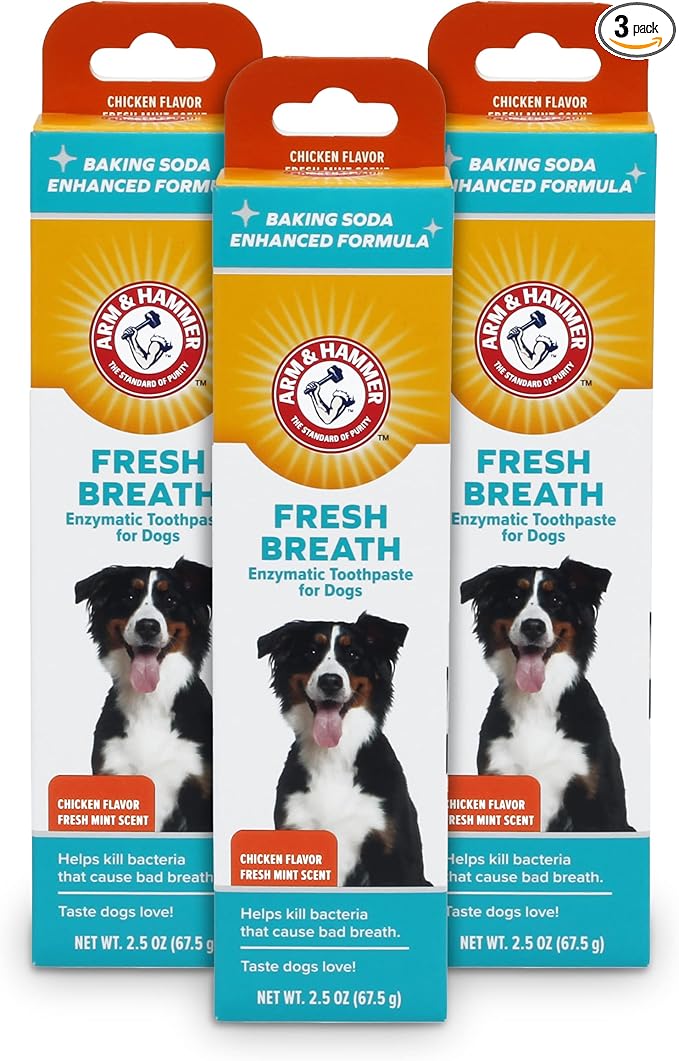 Arm & Hammer for Pets Fresh Breath Enzymatic Dog Toothpaste, Chicken Flavor, Safe for Puppies and Adult Dogs, Daily Baking Soda Dental Gel to Eliminate Bad Breath, 2.5 Oz - 3 Pack