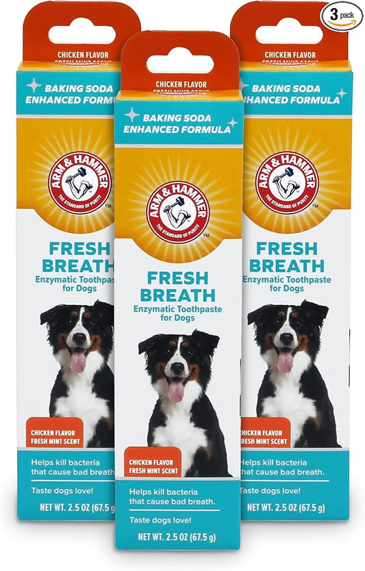 Arm & Hammer for Pets Fresh Breath Enzymatic Dog Toothpaste, Chicken Flavor, Safe for Puppies and Adult Dogs, Daily Baking Soda Dental Gel to Eliminate Bad Breath, 2.5 Oz - 3 Pack