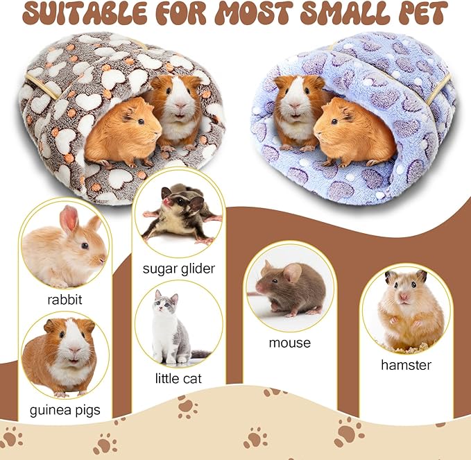 Wenqik 2 Pcs Guinea Pig Hideouts Guinea Pig Bed Washable Bunny Bedding Cuddle Warm Small Pet Sack Supplies Portable Pet Carrier Cage Nest Accessories for Cage(Gray, Pink,Heart)