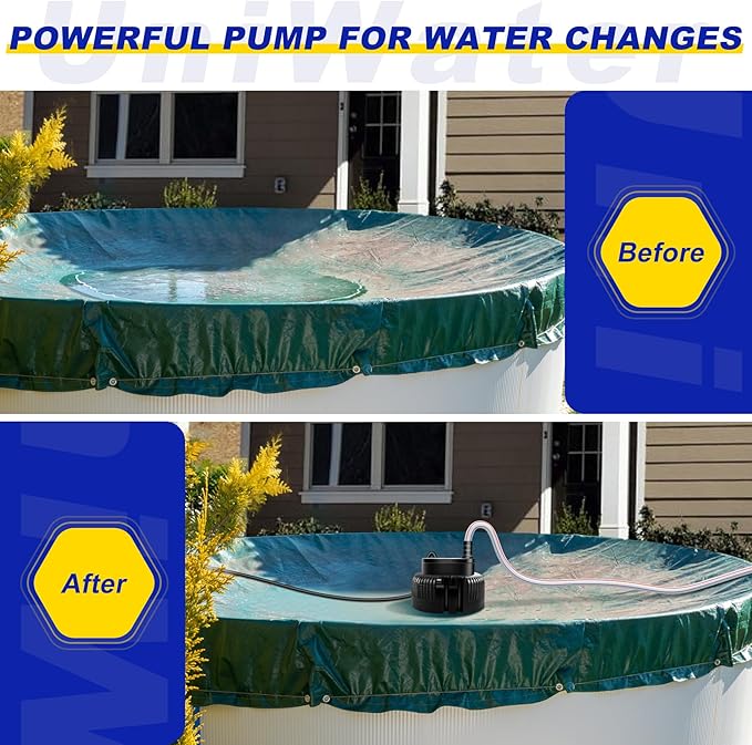 Pool Cover Pump above Ground-Submersible Sump Pump Swimming Water Removal Pumps, Sump Pumps for Pool Draining with 16ft Drainage Hose & 25 ft Extra Long Power Cord,850 GPH,3 Adapters-Black