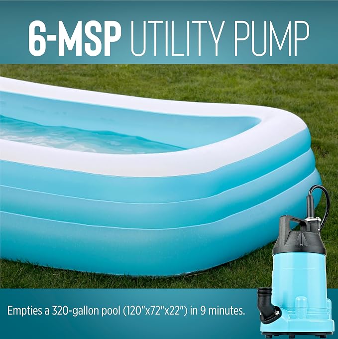 Little Giant 6-MSP 115 Volt, 1/3 HP, 2130 GPH Manual Aluminum Utility Pump with 10-Ft. Cord, Blue, 14942783 (Pack of 2)