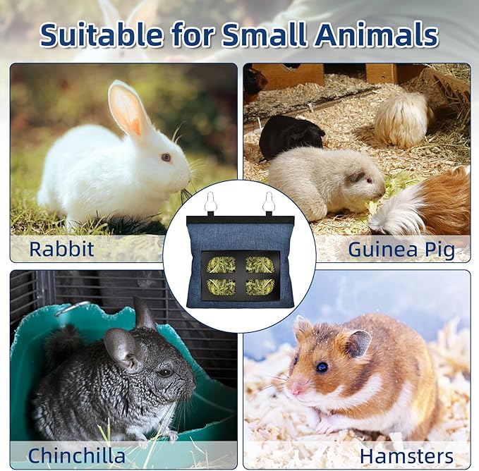 Rabbit Hay Feeder Bag Guinea Pig Hanging Hay Feeding Bag Storage Dispenser for Chinchilla Hamster Bunny Small Animal Pet