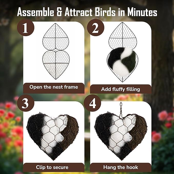 Alpaca Fiber Bird Nesting Heart – Natural Bird Nesting Material, Soft Alpaca Bird Nesting Heart for Outdoor Garden Birds & Nest Building Support