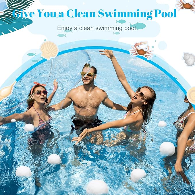 Zubebe 12.3 lbs Pool Filter Media Balls Fiber Filter Media for Swimming Pool Sand Filters and Bath Center Bathtubs Spas Aquarium Grime Cleaning Scum (White)