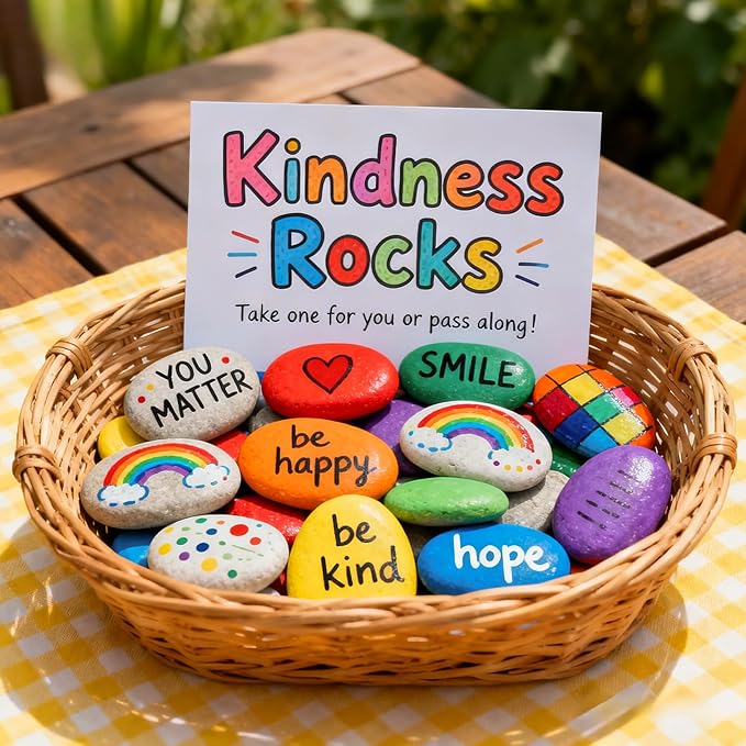 Simetufy 20PCS Small Rocks for Painting, 1-2" Natural Flat Smooth Stones | Pebbles for Crafts Arts,Decoration, Kindness Rocks Garden Decoration