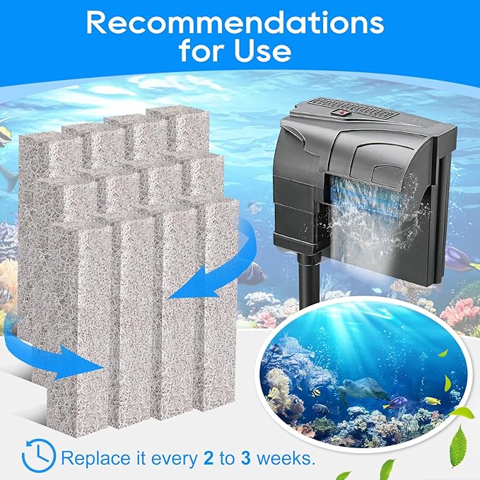 12PCS Ammonia Reducer Filter Pads Compatible with Aqueon Quietflow 30 & 50, Sponge Filters for Aqueon Replacement Filter Cartridges Large, LED PRO Aquarium Fish Tank Power Filter