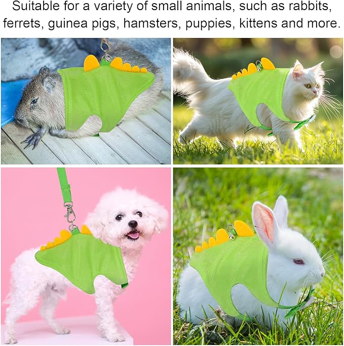 Ferret Harness and Leash Set, Dinosaur Shaped Small Animals Vest Bunny Harness Outdoor Walking Clothes Accessories for Ferret Rabbit Hamster Guinea Pig Kitten Puppy Tiny Pet