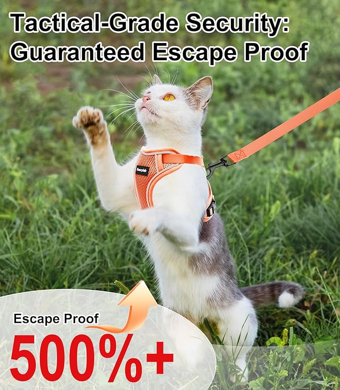Cat Harness and Leash for Walking Escape Proof Soft Adjustable Cat Leash Breathable Comfortable Vest Easy to Wear Kitten Harness for Outdoor Travel (Orange, M (13-18lb))