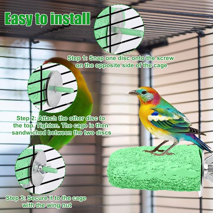 2pcs Anti-Slip Bird Beak Grinding Stones, Washable Resin Bird Beak Trimmer & Nail Filing Stand Platform Cage Accessories for Parrots Budgies Cockatiels Parakeets (Green)