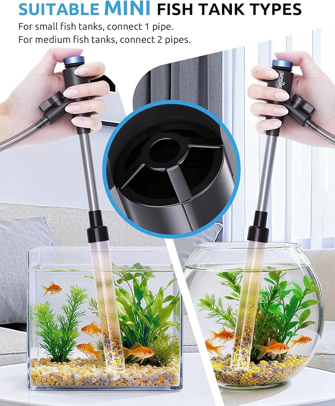 Gravel Vacuum for Aquarium, Fish Tank Cleaner Kit Mini Manual Tank Vacuum, Fishtank Cleaner Tools, Small Aquariums Water Changer, Adjustable Siphon Pump Use for Fish Turtle Cleaning Manure Wash Sand
