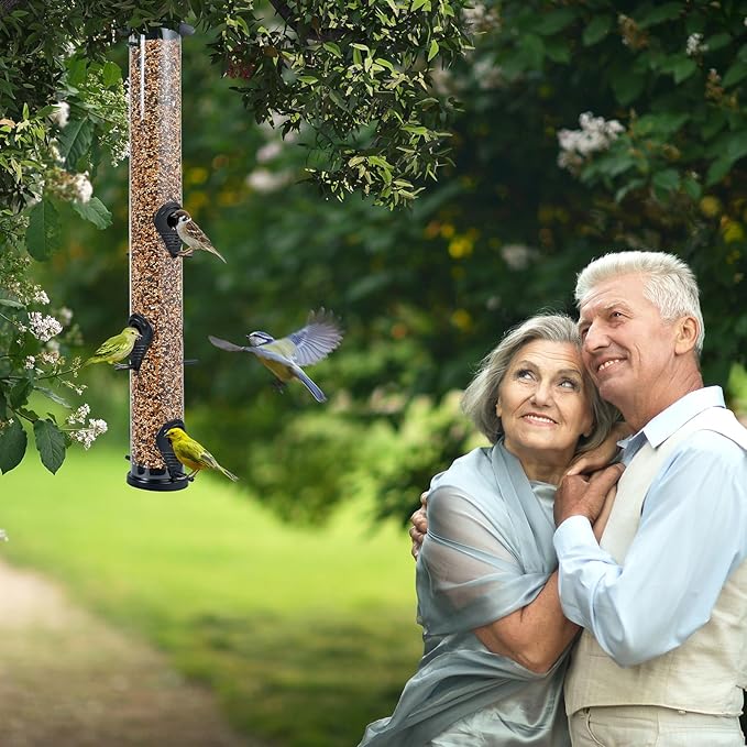 Backyard Expressions Tall Tube Bird Feeder - Durable Hanging Wild Bird Feeder for Wild Birds - 23" Tall, 6-Port Design