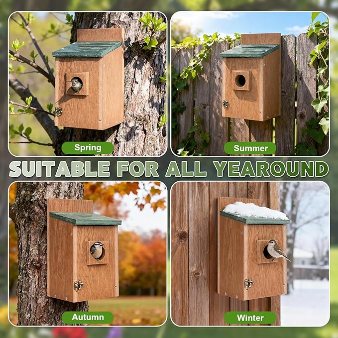 Gtongoko Recycled Plastic Bird Houses for Outside Clearance 1-1/2" Entrance Hole Blue Birdhouses for Outdoors with Air Vents Green & Brown Nesting Box for Bluebird Swallows Finches Chickadee 1 Pack