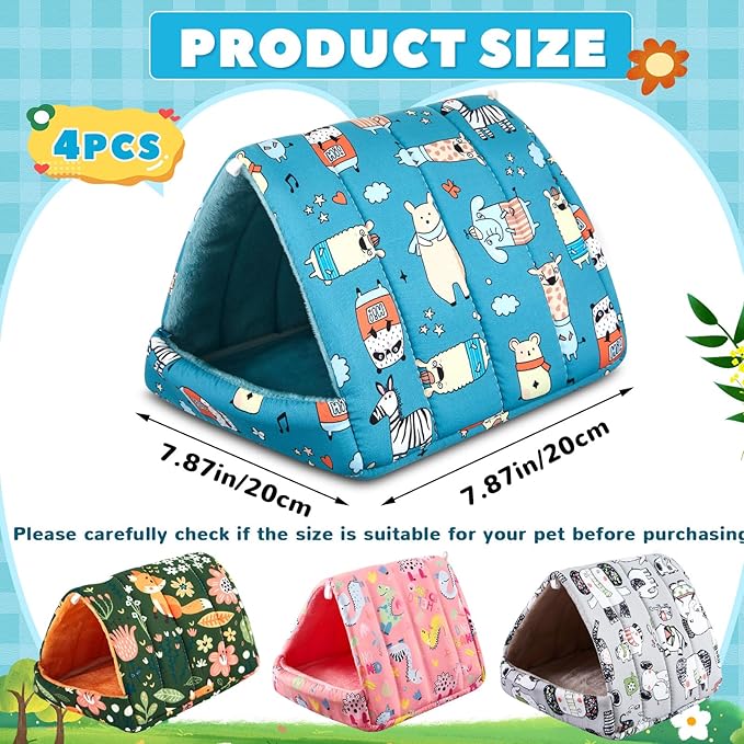 Cinnvoice 4 Pcs Guinea Pig Hideout, Guinea Pig Bed Tunnel, Rabbit Washable Small House Cage Accessories for Bunny Hedgehog Mouse Chinchillas Hamsters Ferrets Bearded Dragons Rats (Wonder Tale,7.9 in)