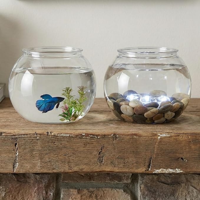 Beavorty Plastic Fish Bowl 0.5 Gallon Clear Spherical Aquarium Tank for Small Fish Goldfish Betta Turtle Desktop Decor Mini Water Garden