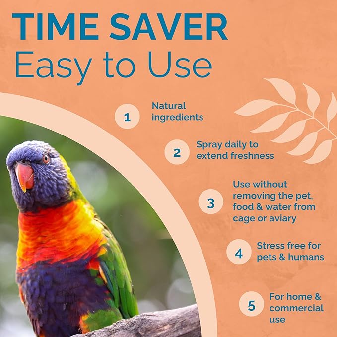 No Scent Bird Cage Cleaner Spray & Pet Odor Management, Natural Aviary Freshener (8 Fl Oz / 237 mL)