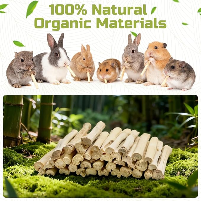 2.2Lb/1000g Natural Sweet Bamboo Chew Toys Chew Sticks Bamboo Sticks Teething Toy for Rabbit, Bunny, Guinea Pig, Hamster, Chinchilla, Bunny, Rat and Other Small Animals