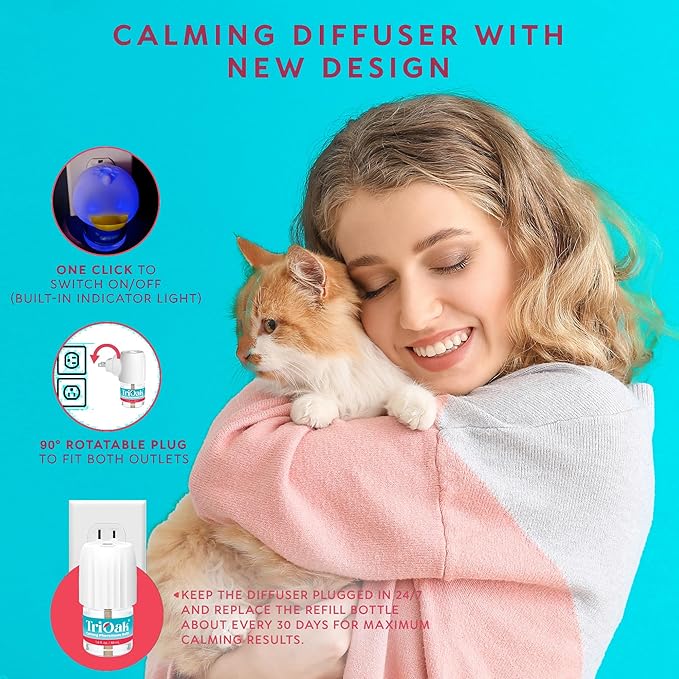 Cat Calming Pheromone Diffuser Plug-in – Feline Pheromones for Home Comfort, Helps Reduce Spraying, Scratching, Fighting & Excessive Meowing (Mint)