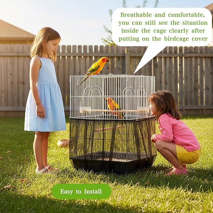 2-Pack Bird Cage Net,Adjustable Bird Cage Netting Seed Catcher,Birds Cages Seeds Catchers for Round & Square Large Cages, Fits Parakeets, Cockatiels & More