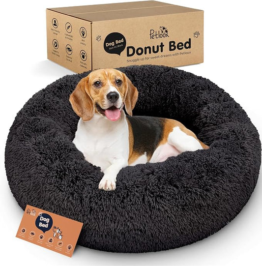 Donut Dog Bed - Premium Comfort for Anxiety Relief - Fluffy & Calming Design with Ultra-Plush Support | Cozy Round Dog Bed with Super Soft Circle Style (Black, Medium)
