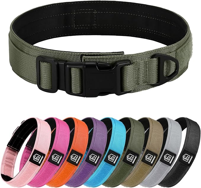 Tactical Durable Dog Collar, Metal D-Ring, Adjustable Heavy Duty Dog Collar with Heavy Quick-Release Buckle for Medium Large Dogs (Green, XL)